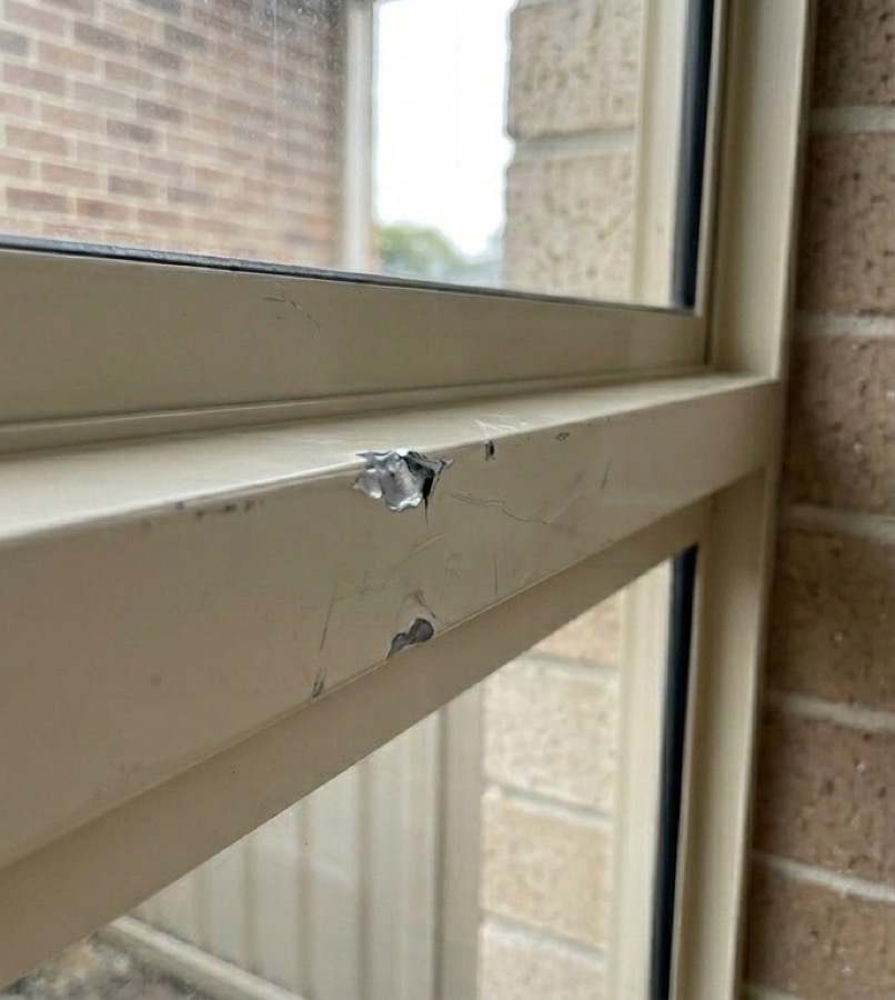 Aluminium window frame before repair